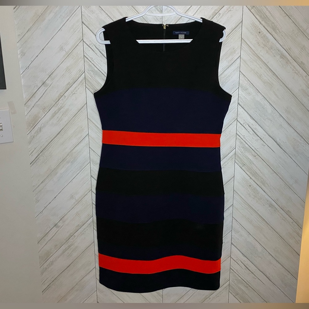Tommy Hilfiger Black and Red Striped Mini Dress